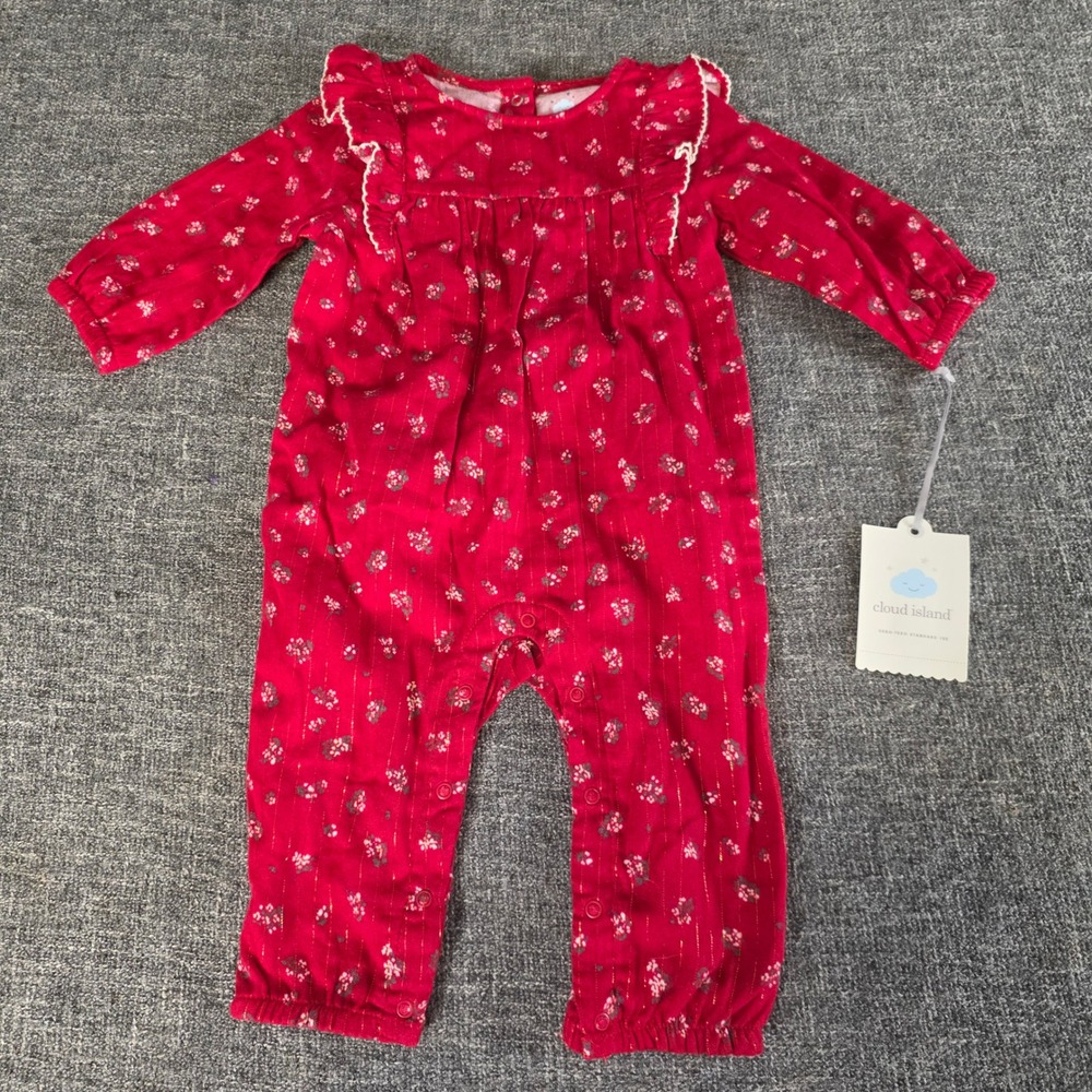 Cloud Island Baby Girls Red Floral Christmas Holiday Romper 6-9M NWT